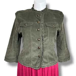Telluride Clothing Co Womens Corduroy Short Jacket Ruffle Accent Button Close L